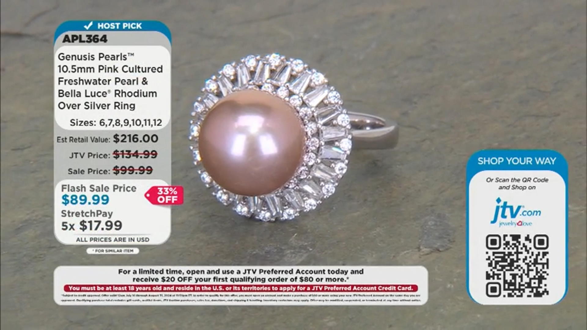 Genusis Pearls™ Pink Cultured Freshwater Pearl And Cubic Zirconia Rhodium Over Sterling Silver Ring Video Thumbnail