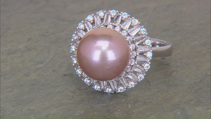 Genusis Pearls™ Pink Cultured Freshwater Pearl And Cubic Zirconia Rhodium Over Sterling Silver Ring Video Thumbnail