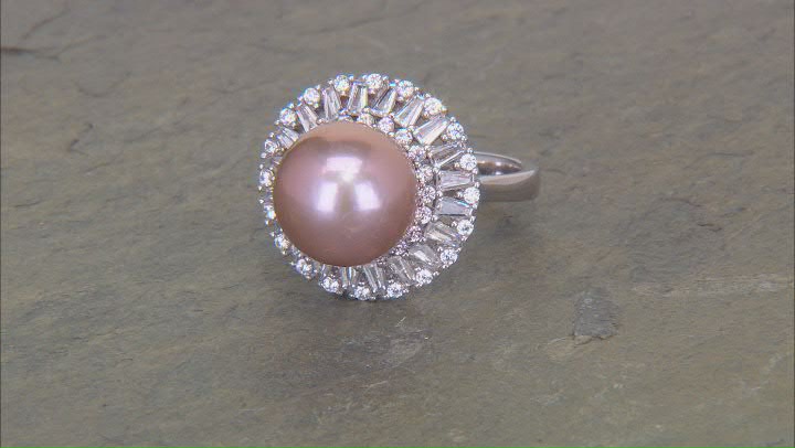 Genusis Pearls™ Pink Cultured Freshwater Pearl And Cubic Zirconia Rhodium Over Sterling Silver Ring Video Thumbnail