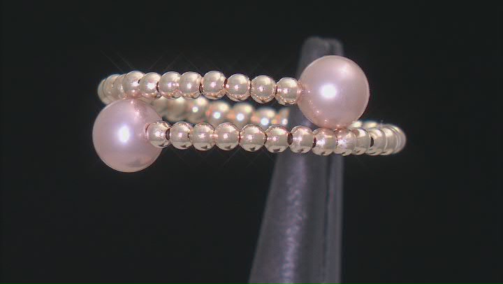 Pink Cultured Freshwater Pearl 14k Yellow Gold Adjustable Bypass Ring with Memory Wire Video Thumbnail