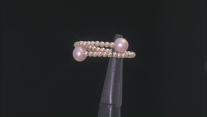 Pink Cultured Freshwater Pearl 14k Yellow Gold Adjustable Bypass Ring with Memory Wire Video Thumbnail