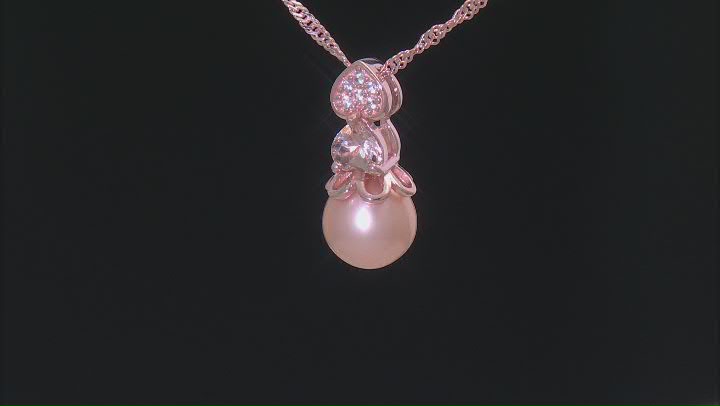 Pink Cultured Freshwater Pearl with Morganite & Zircon 18k Rose Gold Over Silver Pendant with Chain Video Thumbnail