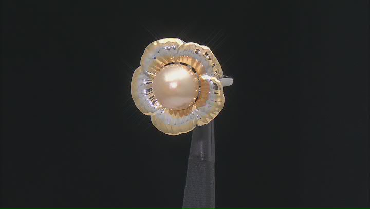 Golden Cultured South Sea Pearl Rhodium And 18k Yellow Gold Over Sterling Convertible Ring/Pendant Video Thumbnail