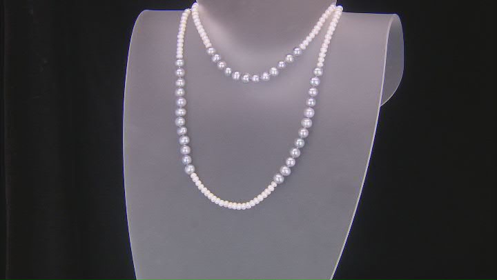 Platinum And White Cultured Freshwater Pearl Rhodium Over Sterling Silver Necklace Video Thumbnail