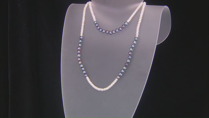 Peacock And White Cultured Freshwater Pearl Rhodium Over Sterling Silver Necklace Video Thumbnail