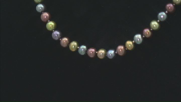 Multi-Color Freshwater Pearl Rhodium Over Sterling Silver Necklace Video Thumbnail