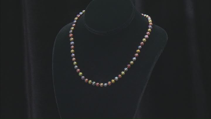 Multi-Color Freshwater Pearl Rhodium Over Sterling Silver Necklace Video Thumbnail