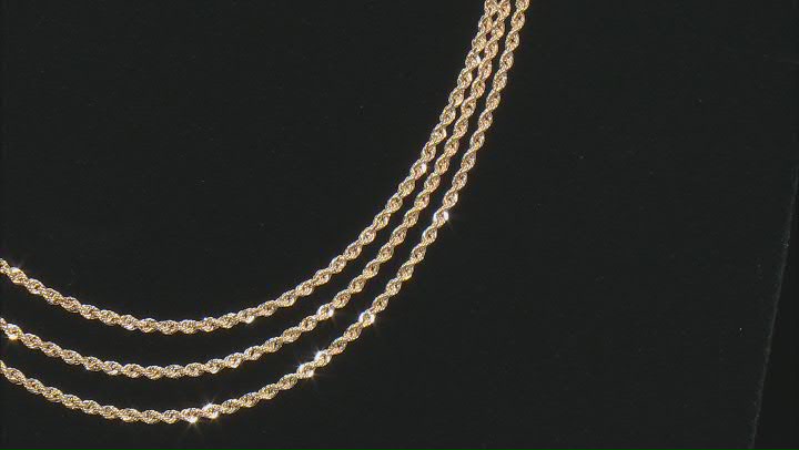 10K Yellow Gold Diamond-Cut Multi-Row Rope Necklace Video Thumbnail
