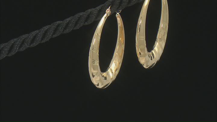 10K Yellow Gold 4.5MM-1.5MMx30MM Graduated Textured Tube Hoop Earrings Video Thumbnail