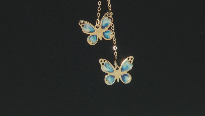 10K Yellow Gold Butterfly Enamel Necklace