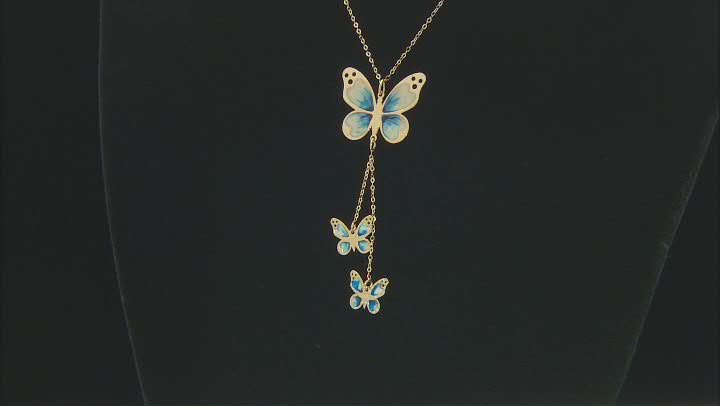 10K Yellow Gold Butterfly Enamel Necklace Video Thumbnail