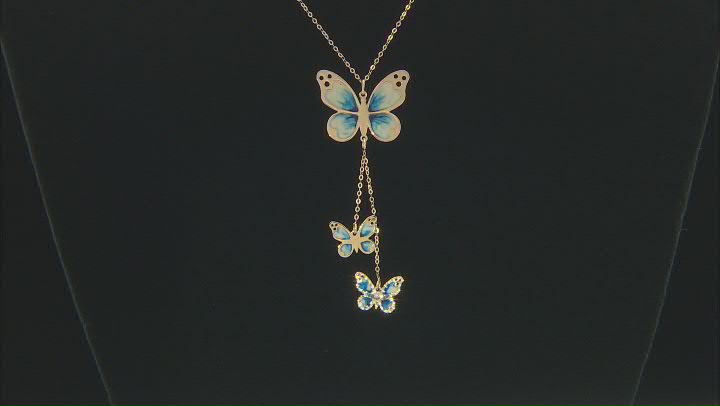 10K Yellow Gold Butterfly Enamel Necklace