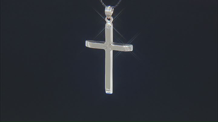 14K White Gold Polished and Diamond Cut Cross with Star in Center Pendant Video Thumbnail