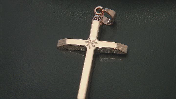 14K Rose Gold Polished and Diamond Cut Cross with Star in Center Pendant Video Thumbnail