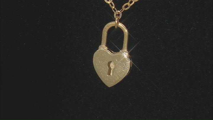 10K Yellow Gold Heart Lock Flat Rolo Necklace Video Thumbnail