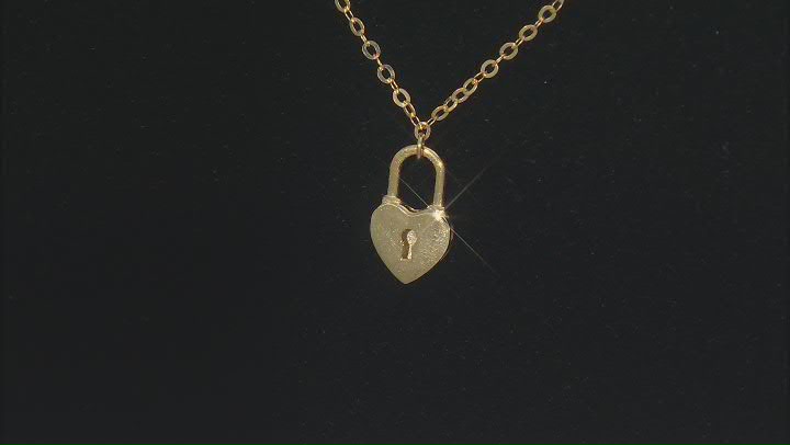 10K Yellow Gold Heart Lock Flat Rolo Necklace Video Thumbnail