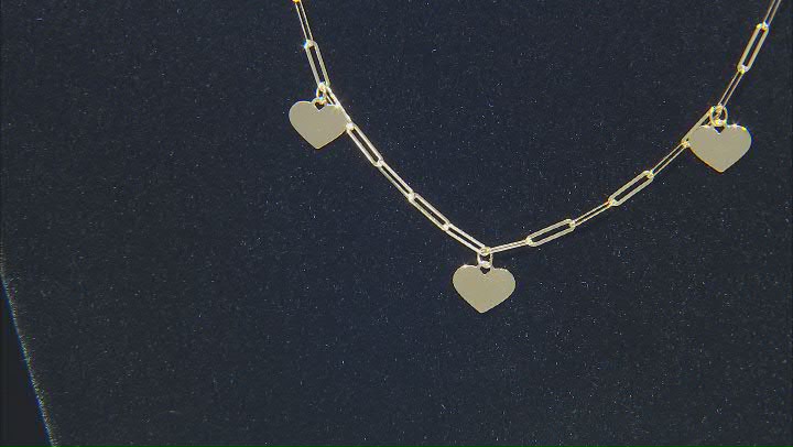 10K Yellow Gold Heart Station Paperclip Necklace Video Thumbnail