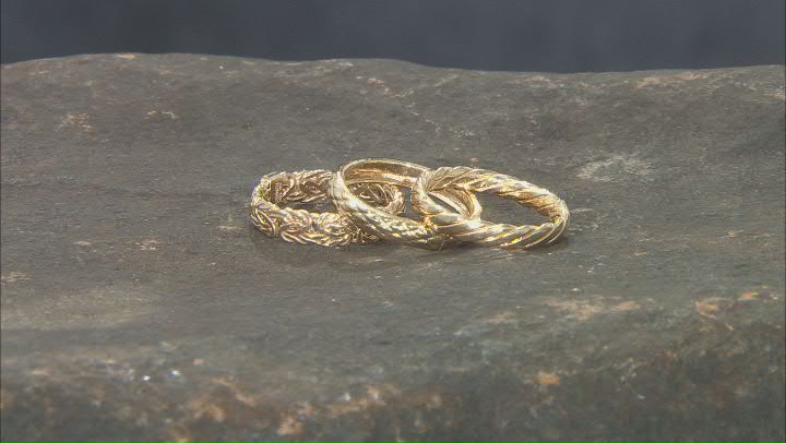 10K Yellow Gold Set of 3 Byzantine, Torchon, and Weave Band Ring Video Thumbnail