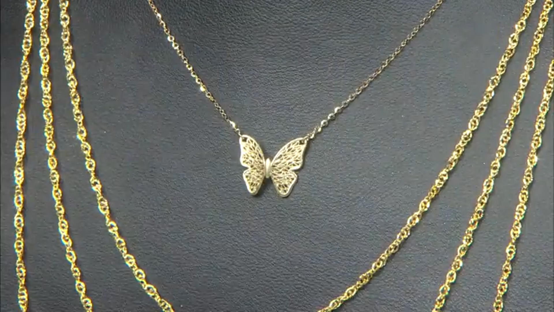 10k Yellow Gold Filigree Butterfly Adjustable Necklace Video Thumbnail