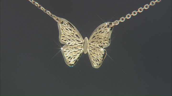 10k Yellow Gold Filigree Butterfly Adjustable Necklace Video Thumbnail