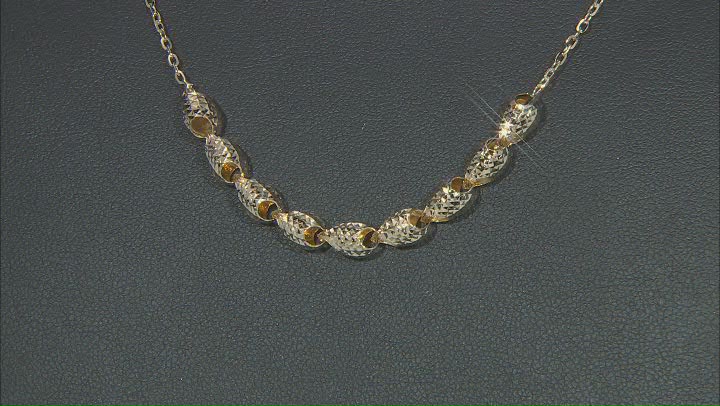 10k Yellow Gold Fancy Diamond-Cut Bead Necklace With Diamond-Cut Cable Link Chain Video Thumbnail