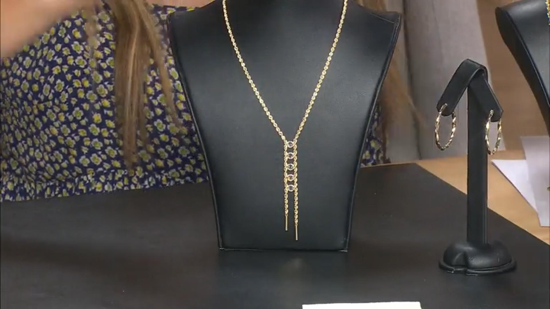 10k Yellow Gold Cubic Zirconia Rope Lariat Necklace Video Thumbnail
