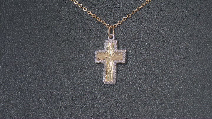 10K Yellow Gold and Rhodium Over 10K Yellow Gold Diamond Cut Cross 18 Inch Necklace Video Thumbnail