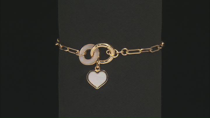 10K Yellow Gold Paperclip Link Bracelet With Mother-Of-Pearl Heart Video Thumbnail