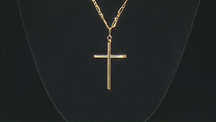 10k Yellow Gold Cross & 3+1 Figaro 18 Inch Necklace Video Thumbnail