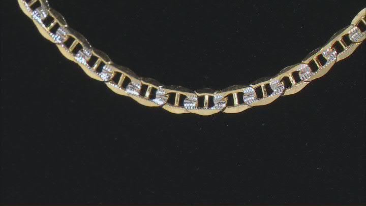 10K Yellow Gold & Rhodium Over 10K Yellow Gold Diamond-Cut Pave Mariner Link 20 Inch Chain Video Thumbnail