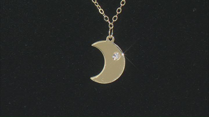 10K Yellow Gold Moon Necklace with White Diamond Accent Video Thumbnail