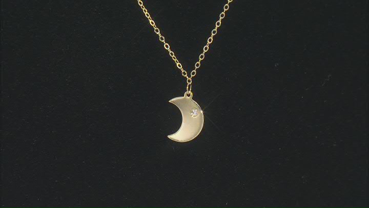 10K Yellow Gold Moon Necklace with White Diamond Accent Video Thumbnail