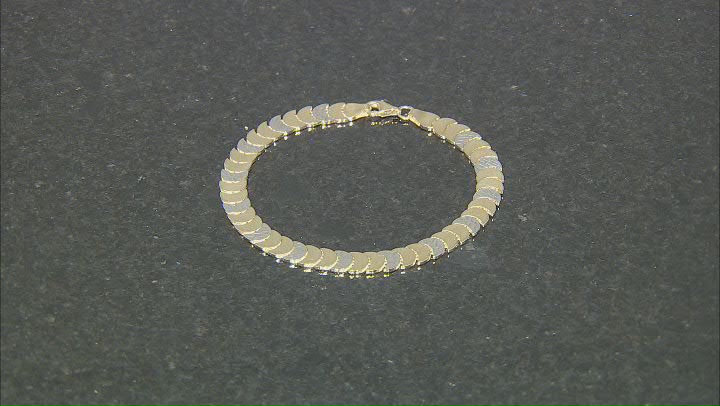 10k Yellow Gold & Rhodium Over 10k Yellow Gold Diamond-Cut Crescent Shape Link Bracelet Video Thumbnail