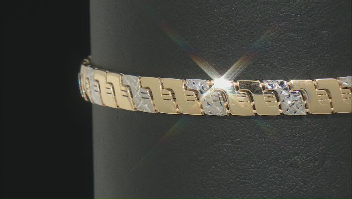 10k Yellow Gold & Rhodium Over 10k Yellow Gold Diamond-Cut Designer Link Bracelet Video Thumbnail