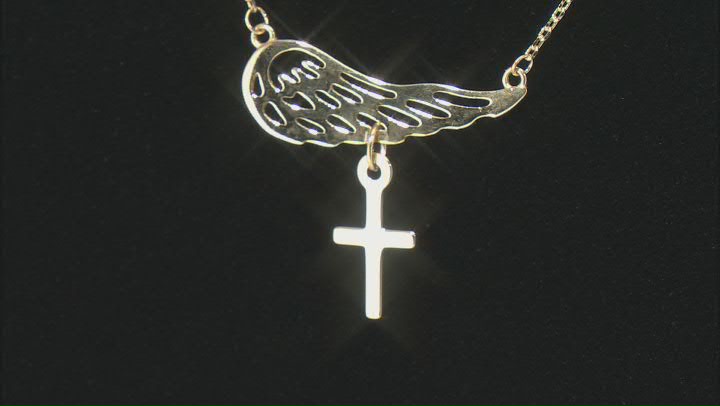 10k Yellow Gold Cross & Angel Wing 17 Inch Necklace Video Thumbnail