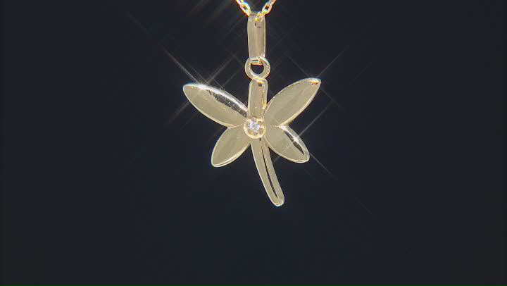 10k Yellow Gold Dragonfly 17 Inch Necklace with Cubic Zirconia Video Thumbnail
