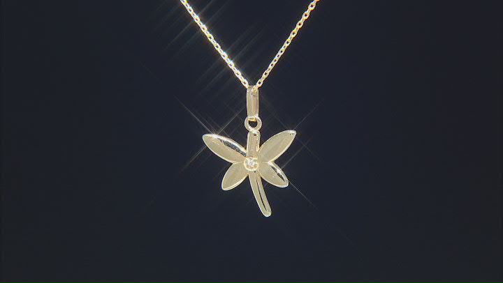 10k Yellow Gold Dragonfly 17 Inch Necklace with Cubic Zirconia Video Thumbnail