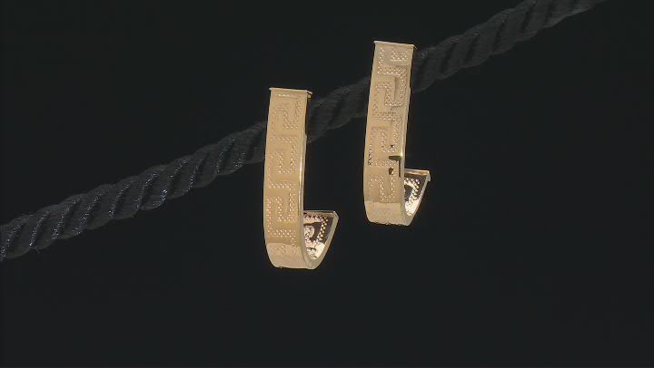 10k Yellow Gold Greek Key J Hoop Earrings Video Thumbnail