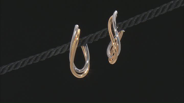 10k Yellow Gold & Rhodium Over 10k White Gold Intertwined Two-Tone J-Hoop Earrings Video Thumbnail