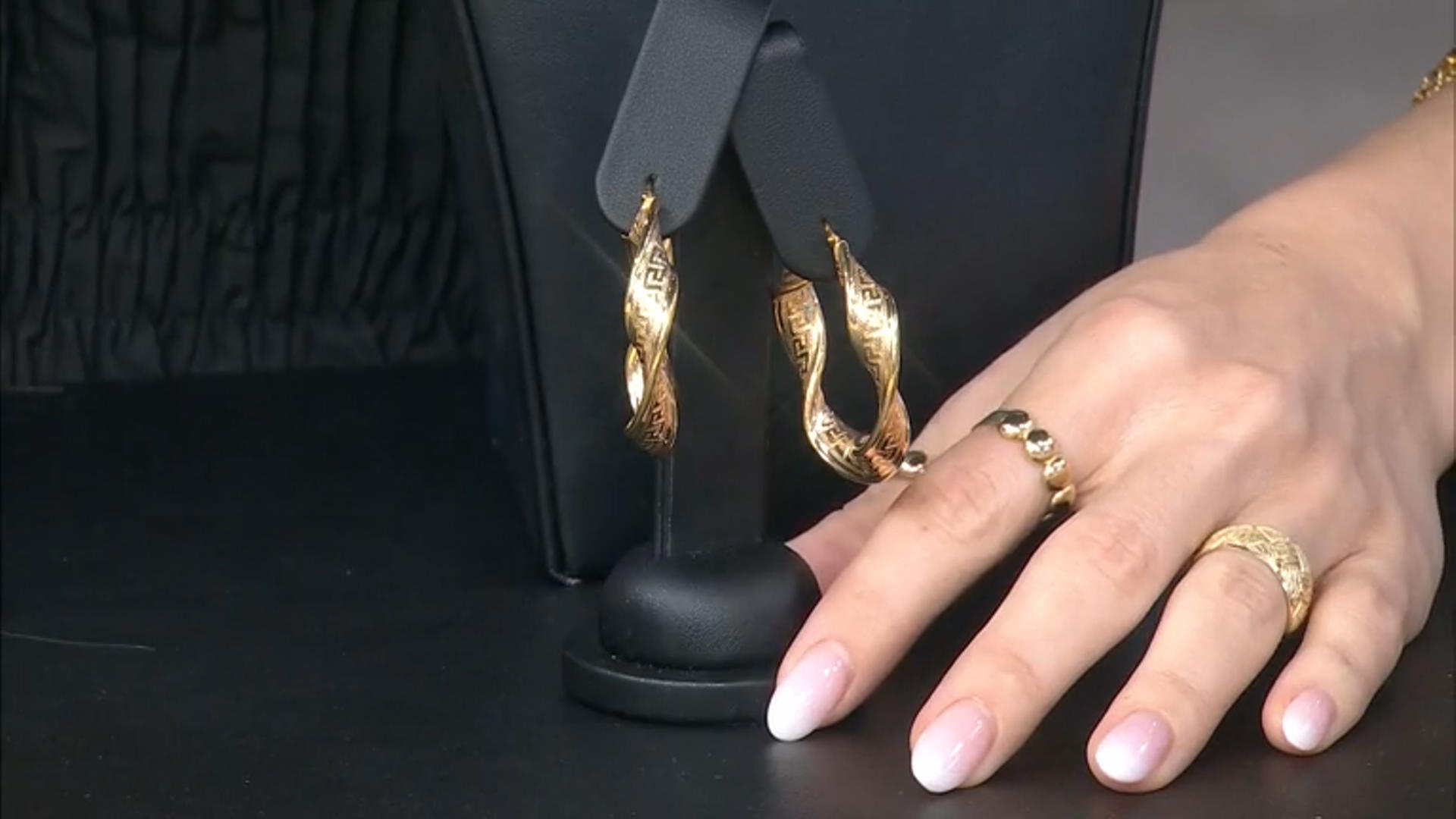 10k Yellow Gold Twisted Greek Key Hoop Earrings Video Thumbnail