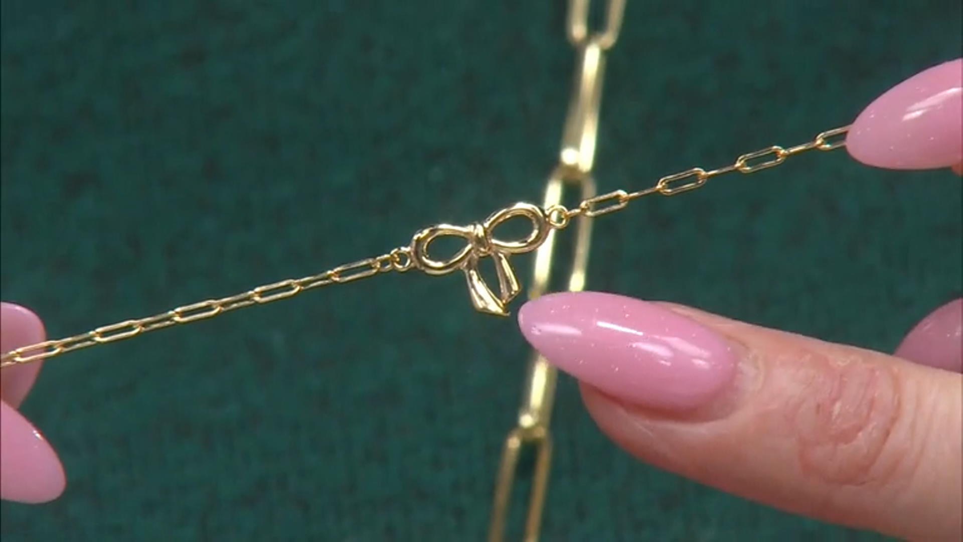 10k Yellow Gold Bow Charm Paperclip Link Bracelet Video Thumbnail