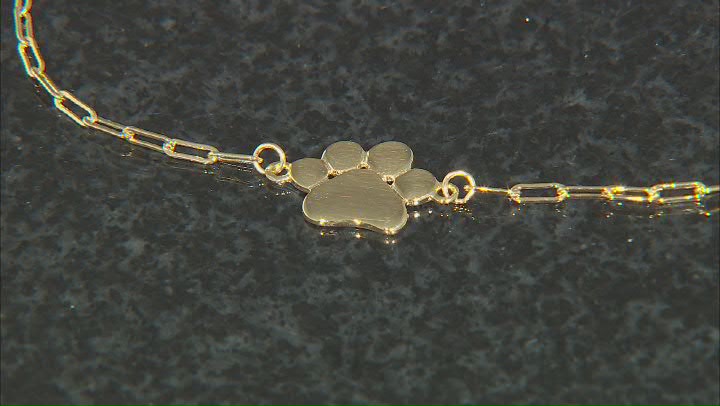 10k Yellow Gold Paw Print Charm Paperclip Link Bracelet Video Thumbnail