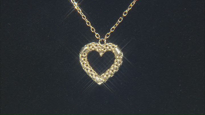 14k Yellow Gold Textured Mesh Heart 18 Inch Necklace Video Thumbnail