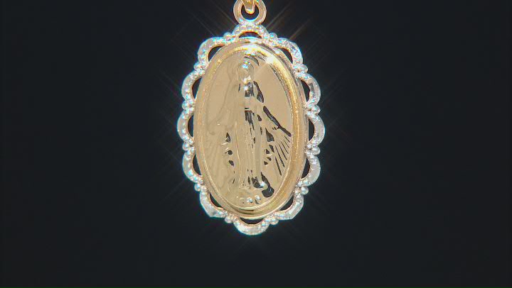 14K Yellow Gold with Rhodium Polished Diamond-Cut Virgin Mary Pendant Video Thumbnail