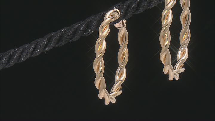 Splendido Oro™ Divino 14k Yellow Gold With a Sterling Silver Core 1 3/8" Twisted Hoop Earrings Video Thumbnail