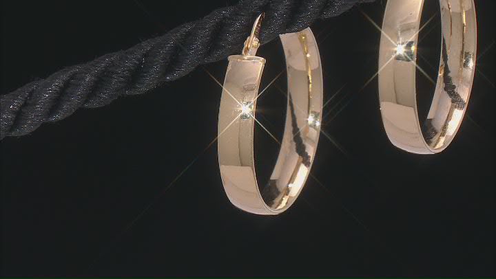 Splendido Oro™ Divino 14k Yellow Gold With a Sterling Silver Core 15/16" Polished Flat Hoop Earrings Video Thumbnail