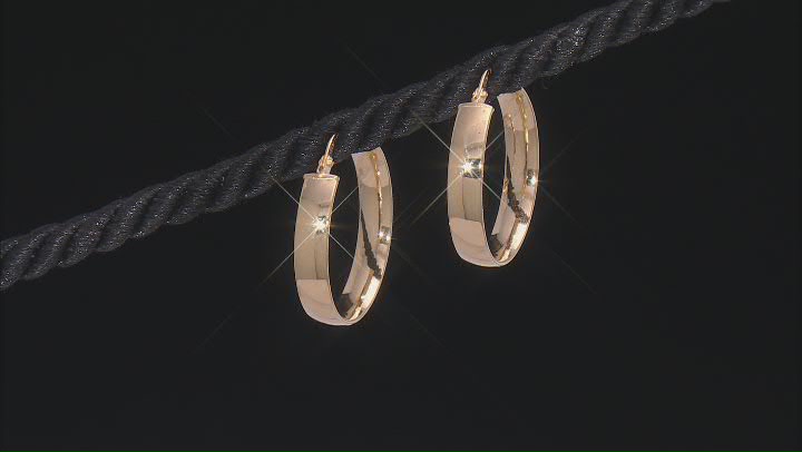 Splendido Oro™ Divino 14k Yellow Gold With a Sterling Silver Core 15/16" Polished Flat Hoop Earrings Video Thumbnail