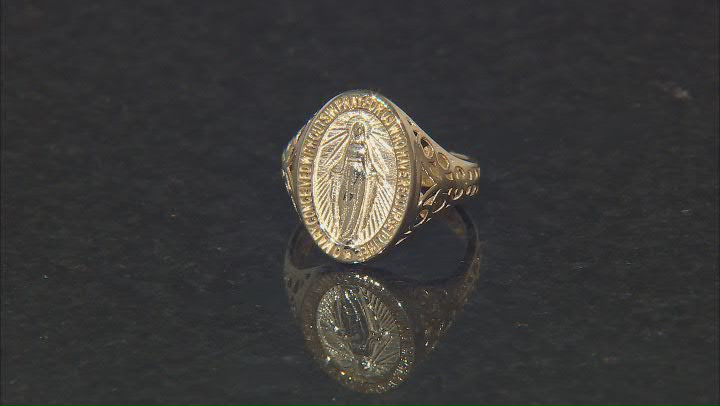 10k Yellow Gold Holy Mary Design Signet Ring Video Thumbnail