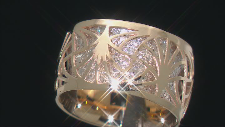 10k Yellow Gold & Rhodium Over 10k White Gold 11.7mm Double Layer Patterned Band Ring Video Thumbnail