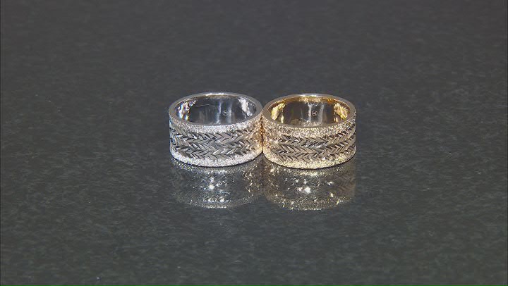 Rhodium Over 10k White Gold 10mm Diamond-Cut Textured Band Ring Video Thumbnail